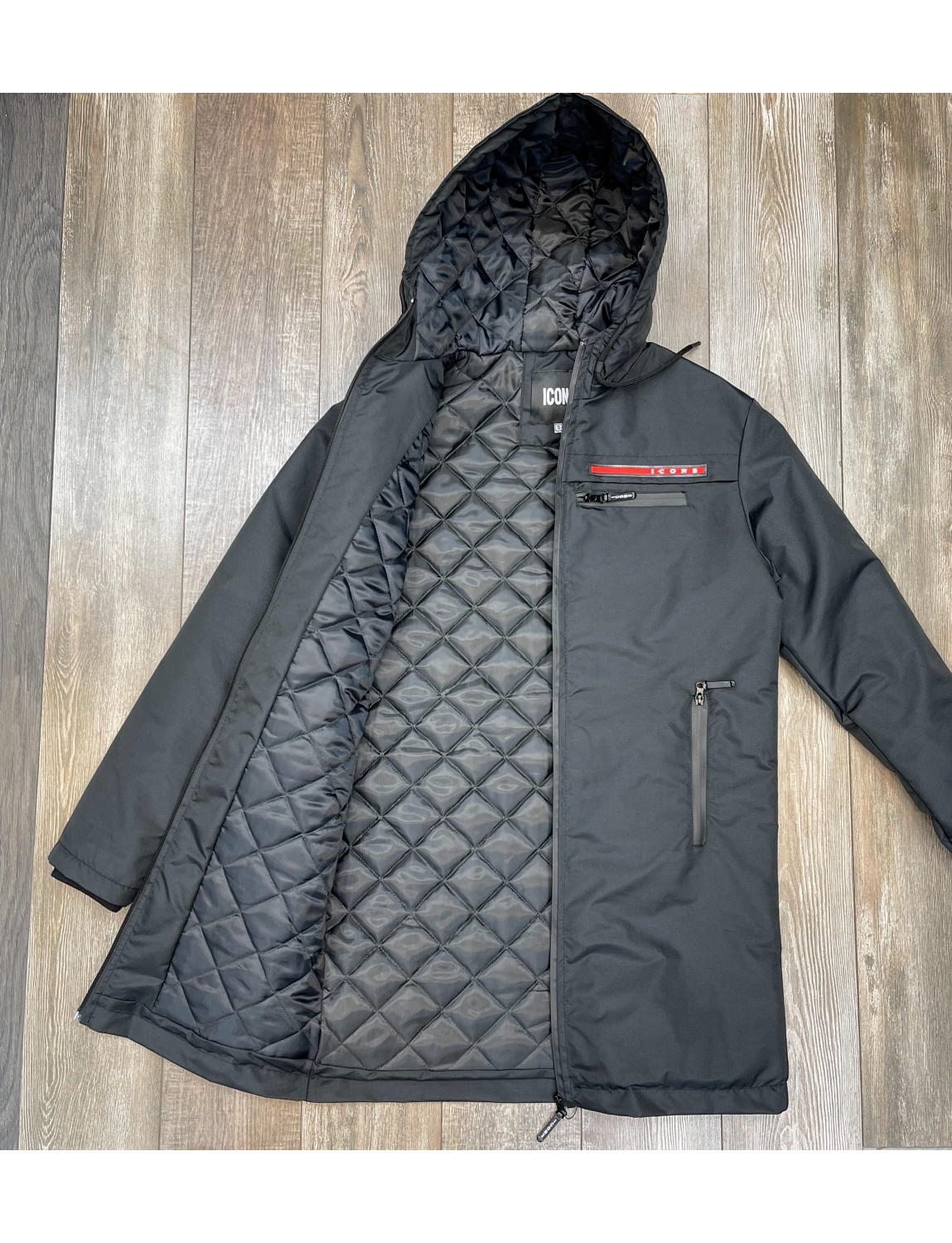 Veste Icon2 veste longue noir a capuche