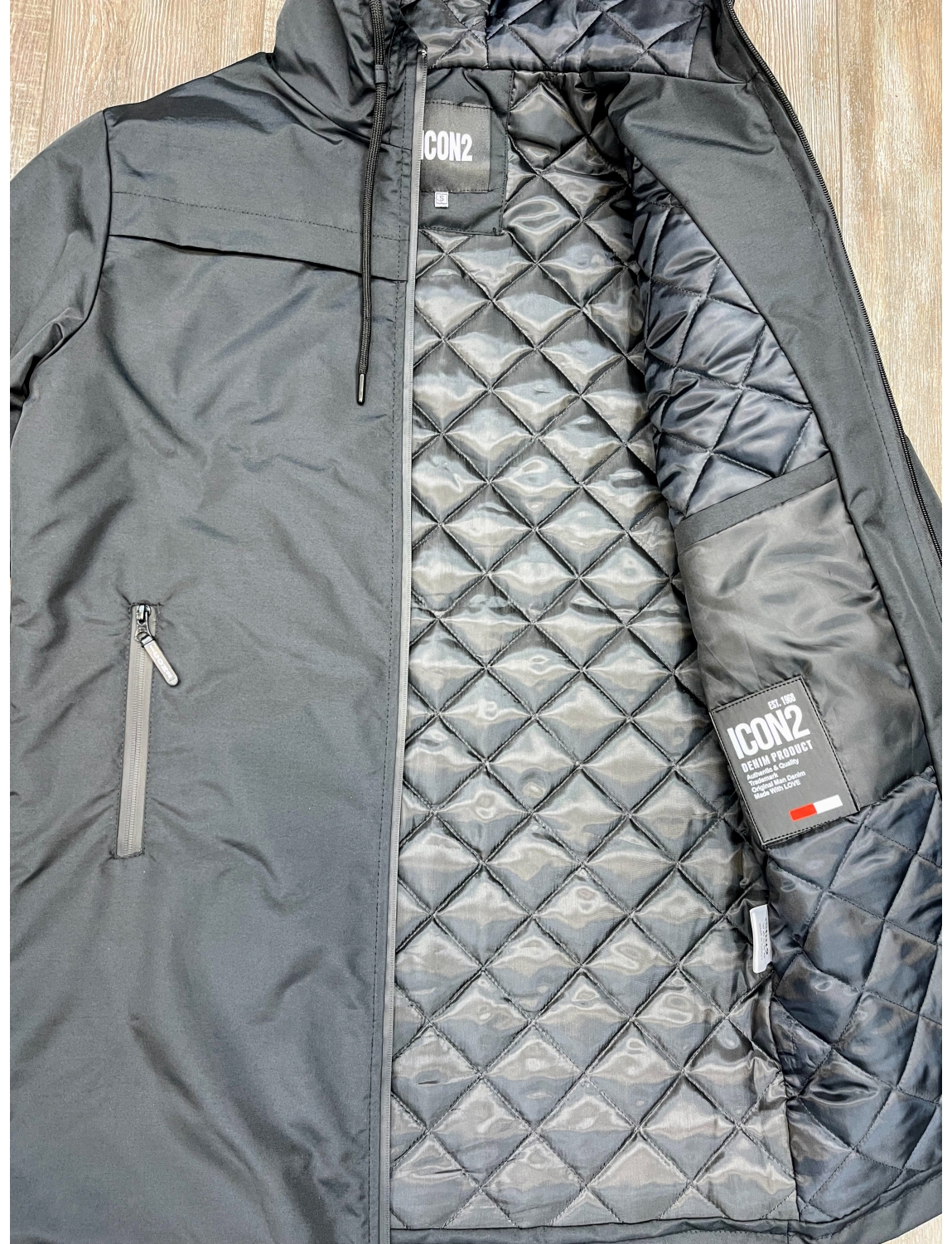 Veste Icon2 veste longue noir a capuche