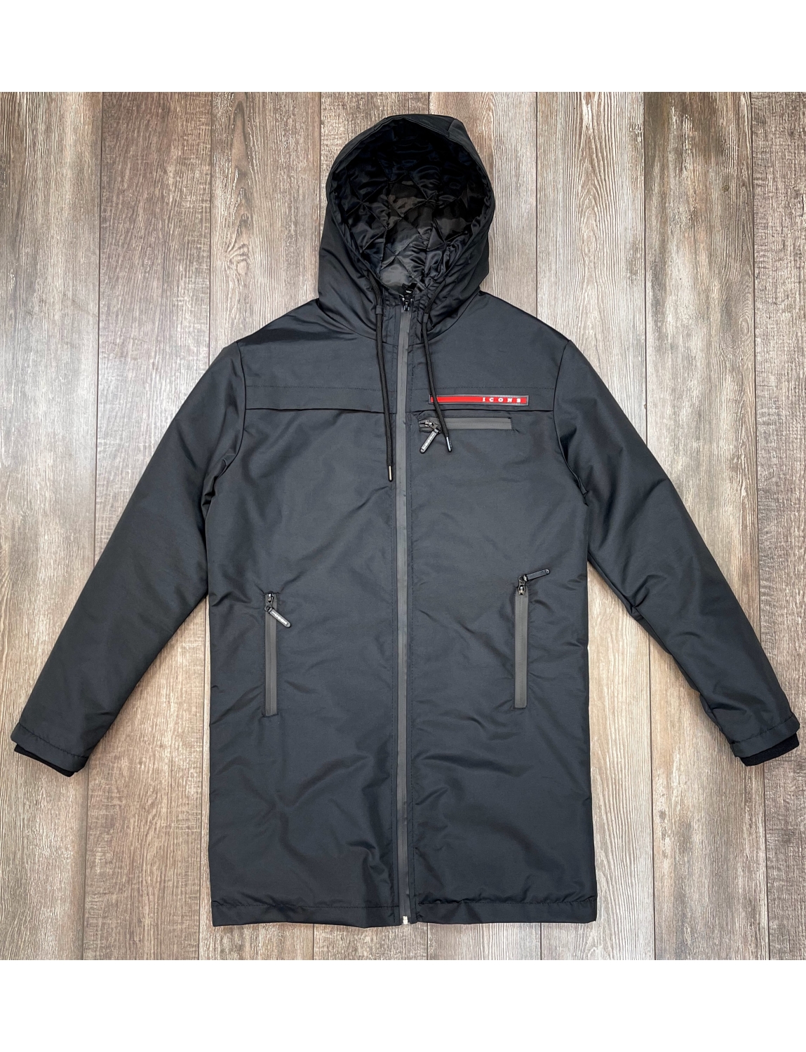 Veste Icon2 veste longue noir a capuche