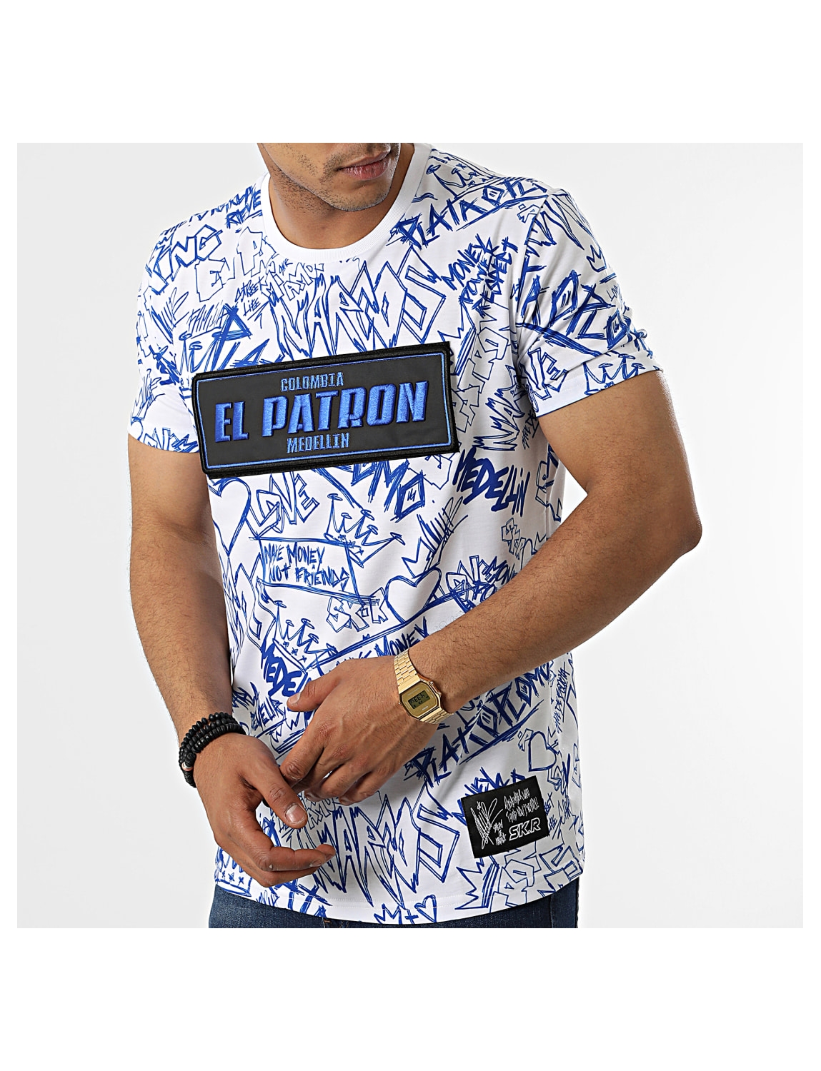 Tee shirt El Patron blanc bleu